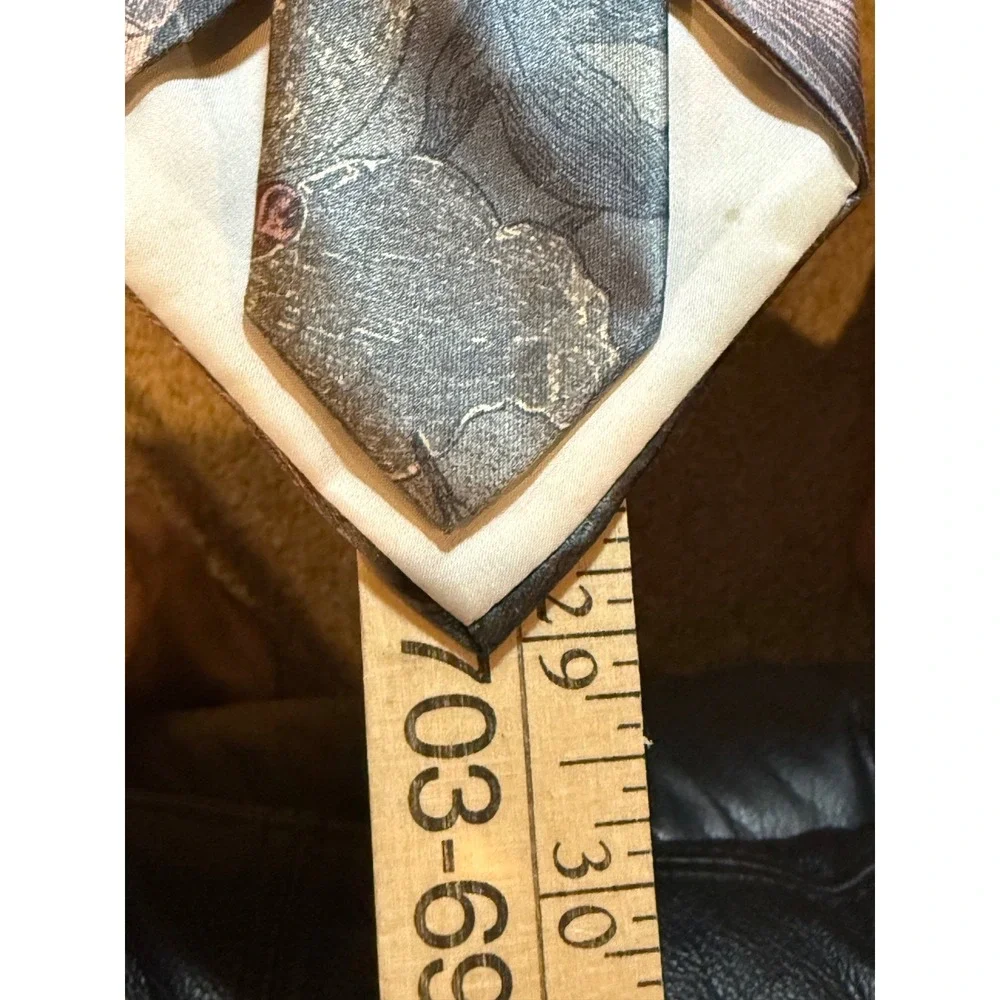 Countess Mara Sistine Satin Silk Tie Grey Mauve Floral Leaf Vintage Mens Tie